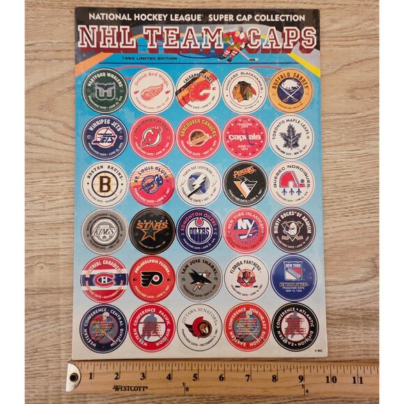 NWT Vintage NHL 1995 Limited Edition SUPER CAP COLLECTION 30 CAPS/ POGS - Picture 3 of 4